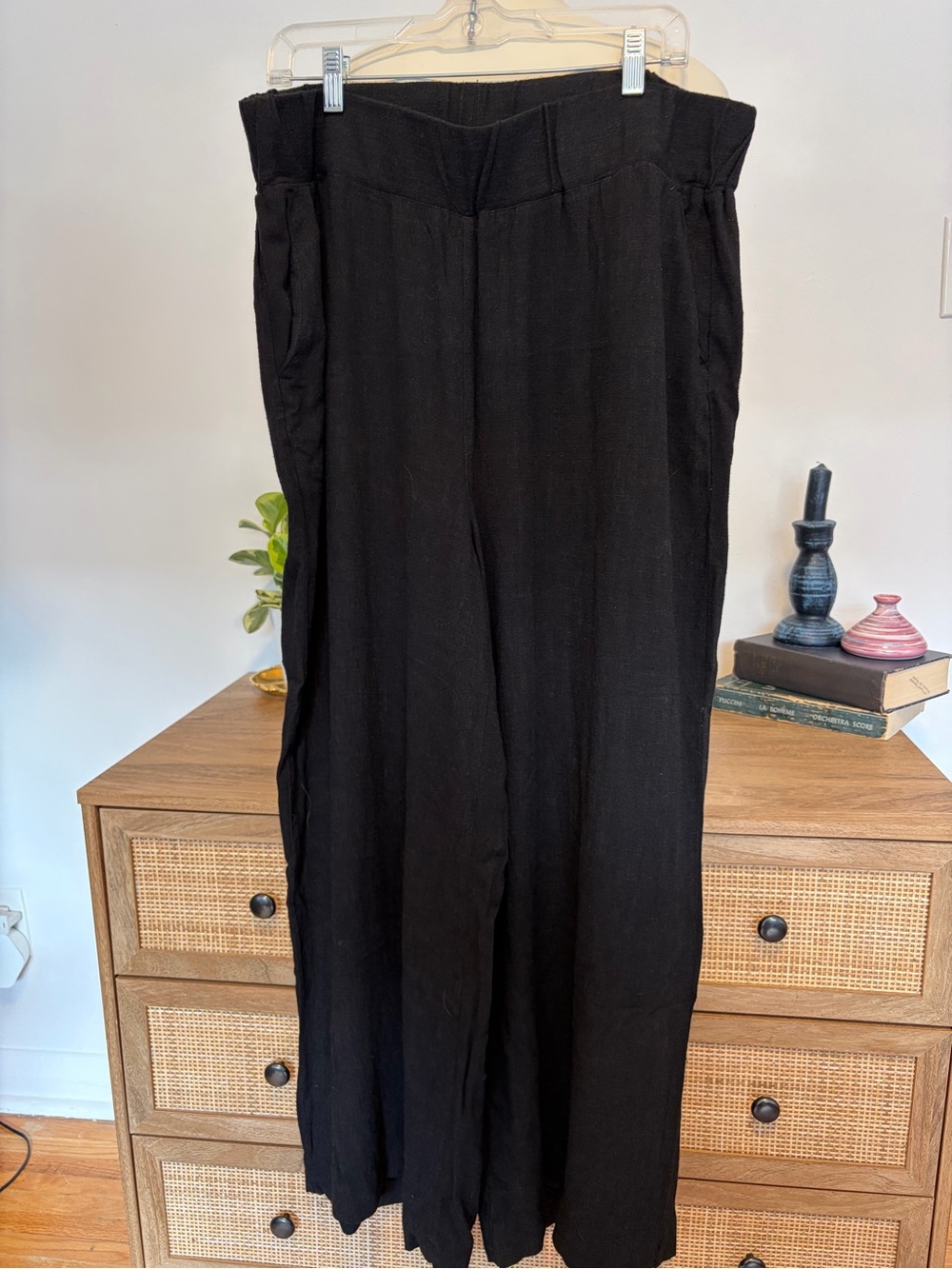 Dex Black Rayon Linen Blend Wide Leg Pull On Pants XL